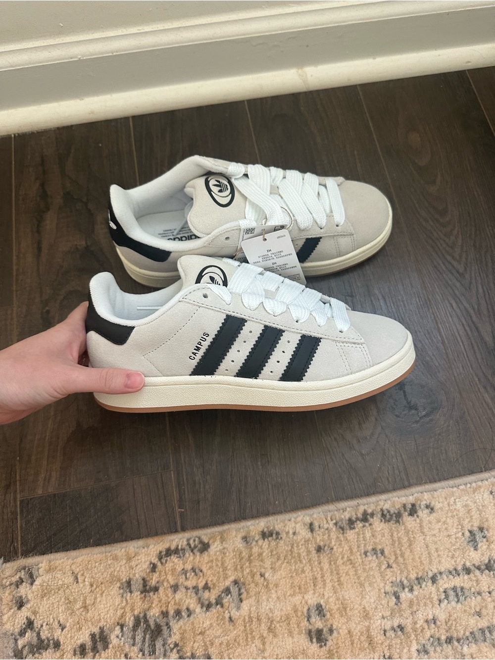 adidas Campus White and Black Suede Sneakers - Picture 3 of 5